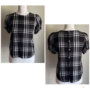LOFT Black and White Plaid Blouse